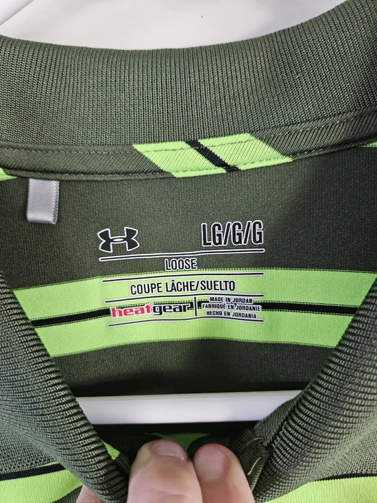Under Armour Green Striped Polo Shirt HeatGear Performance - Picture 3 of 4